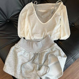 KYLETHOMASW  -  Korean Women Autumn 3Pcs Home Loungewear Contrast Color Mock Layer Design V Neck Long Sleeve Casual Ladies Sleepwear Outfit