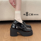 KYLETHOMASW  -  Gothic Black Platform Loafers Women Round Toe Slip‑On 8CM High Chunky Block Heel Thick Lug Sole JK Fashion Preppy Y2K Shoes