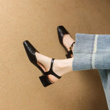 KYLETHOMASW  -  2025 Vintage Women Sandals Square Toe Thick Heels 3.5cm Buckle Strap Breathable Small Size 31 32 33 Sweet Daily Shoes