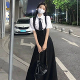 KYLETHOMASW  -  College Style Korean Style Loose Waist-hugging Slim Suspender Dress for Female Students Japanese Mid-length Strap Skirt Suit