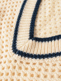 KYLETHOMASW  -  Women Hollow Out Knit Pullover Short Sleeve V Neck Casual Loose Sweater Autumn Tops