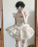 KYLTHOMASW  -  French Temperament Princess Skirt Sets Sweet Bow Strapless Slim Top Ball Gown Skirt Short Sleeve Coat Lolita Three-piece Sets