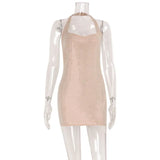 KYLETHOMASW  -  Women Sexy Diamonds Mini Dress Solid Color Female Sleeveless Backless Dress Chic Streetwear Lady Square Collar Halter Slim Dress