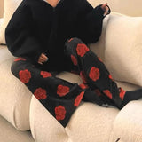 KYLTHOMASW  -  Streetwear Floral Print Threaded Straight Pants Women 2024 Summer New High Waist Loose Casual All Match Pants