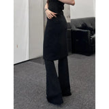 KYLTHOMASW  -  Fake Two-piece Sexy Slim Wide Leg Pants Women 2024 Spring New Korean High Waist Pleated Skirt Splicing Casual Knit Pants