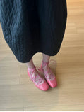 KYLETHOMASW  -  Cowhide Version Pink Single Shoe Women's Square Head Shallow Mouth Design Sense Cross Strap Ballet Shoes Low Heel Mary Jane Shoe
