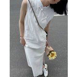 KYLETHOMASW  -  Summer Stand Collar Sleeveless Dresses Women Elegant French Daily Frog Buttons A-line Midi Dress Slim Chic Chinese Vestidos 962A