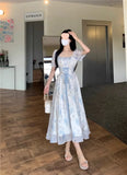 KYLETHOMASW  -  New Women's French Waist Cinched Dress Tea Break Style Summer Hepburn Slimming Knot Butterfly Long Skirt Korean Version
