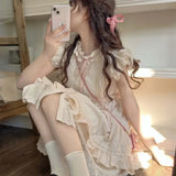KYLETHOMASW  -  Women's Summer New Style Slimming Ruffle Edge Dress Trendy Bow Decorated Sleeveless Vestido Deluxe Wooden Ear Edge Dress