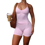 KYLETHOMASW  -  Womens Y2K Sporty Yoga Top Shorts Set Summer Workout Fitness Outfit Activewear Two Piece
