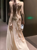 KYLETHOMASW  -  Neack-mounted Backless Long Dresses Beach Gentle Fairycore Flower Design Sense  A-line V-neck Off Shoulder Backless Dress