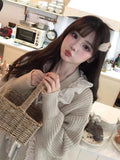 KYLETHOMASW  -   Knitted Sweater Women Lace Bandage Ruffles V Neck Loose Stretch Loose Pullover Fashion Autumn Winter Female Jumper