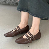 KYLETHOMASW  -  Female Buckle Strap Footwear Round Toe Ladies Flats With Dance Shoes Soft Fashion Shallow Women Ballet Flats Shoes