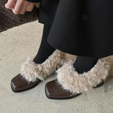 KYLETHOMASW  -  Ins style Fashion Square toe Patent Leather Wool Women Pumps Autumn Winter Warm High heels Loafers Casual Girls Chunky Shoes