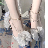 KYLETHOMASW  -  Red Bow-Knot Chain Pearl Ankle Strap Stiletto Lolita Wedding Shoes Woman Summer Pointed Toe High Heels Sandals Party Shoes