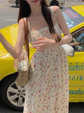 KYLETHOMASW  -  Elegant Women's Retro Printed Medium Length Dress Summer Fashion Beach Party Y2k Slim Fit Women Versatile Lace Suspender Dress