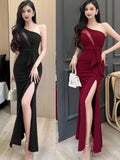 KIylethomasw Women Sexy Backless Slim Split Long Dress Summer Fashion Elegant Sleeveless Off Shoulder Elegant Club Party Mesh Dresses