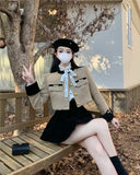 KYLETHOMASW  -  Women Two Piece Outfits Spring Autumn Vintage Fashion Elegant Luxury Coat Tweed Chic Slim Jacket Sexy High Waist Mini Skirt