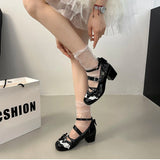 KYLETHOMASW  -  Butterfly-knot Lolita Women Mary Jane Shoes Elegant Round Toe Thick Heel Shoes Ladies Fashion Dress Pumps