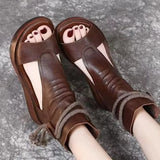 KIylethomasw New Roman Shoes Women's Summer Leisure Fashion High Top Elevated Slope Heel Cool Boots Soft Leather Thick Sole Fish MouthSandals