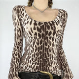 KYLETHOMASW  -  European and American sexy leopard print trend slim fit base T-shirt with personalized lace side panel design, slimming top