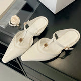 KYLETHOMASW  -  Elegant T Strap Designer Slide Slipper Women Summer Fashion Metal Decoration Office Sandal Party Backless Dress Pumps for ladies