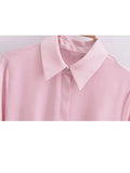 Kylethomasw  Spring Elegant Pink Turn-Down Collar Blouse for Woman Casual Long Sleeves Lace-Up Female Chic Single Breasted Shirt Top