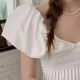 KYLETHOMASW  -  V Neck Blouses Spring Summer Puff Sleeve Vintage Solid Sweet Women Shirts Korean Fashion Elegant Blusas Mujer