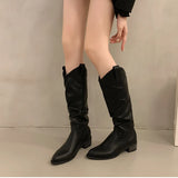 KYLETHOMASW  -  Autumn Winter Vintage Woman Knight Knee High Boots Shoes Ladies Concise Slip On Western Cowboy Botas
