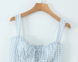 KYLETHOMASW  -  Women Lace Up Bandage Back Patchwork Plaid Dress Sexy Corset Style A-line Midi Casual Summer Dresses Sling Robe