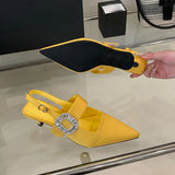 KYLETHOMASW  -  Luxury Fashion Rhinestones Party Ladies Thin Heels Sandals Shoes Female Buckle Footwear Women Medium Heels Sandals Pumps Shoes