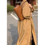 KYLETHOMASW  -    Women Elegant Long Woolen Coat with Belt Autumn Winter New Fashion Solid Lapel Long Sleeve Chic Outerwear Ladies Casual Overcoat