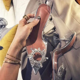 Kylethomasw Luxury Designer CRYSTAL Diamond PVC Transparent High Heels Women Sexy Pointed Toe Women Pumps Elegant Banquet Prom Dress Shoes