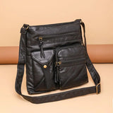 KYLETHOMASW  -  Retro Multi Pocket Soft Leather Crossbody Bag Women Large Capacity Shoulder Messenger Bags Ladies Casual Lightweight Mom Bag New