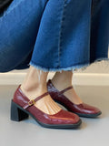 KYLETHOMASW  -  Womens Shoes Coarse Heel Leather Shoes Women's High Heel Mary Jane Shoes Shallow Commuter Shoe Women Heels