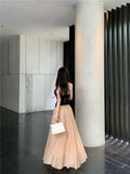 KYLETHOMASW  -  Elegant Mesh Skirt Set Women's Spring New A-Line Pleated Midi Long Skirt Two-Piece Set Fashionable Casual Summer Outfits