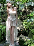 KYLETHOMASW  -  Y2K Irregular Midi Dress Women Fashion Party Sexy Lace Strapless Dress Summer Fairy Korean Bandage Bodycon Design Lady Vestidos