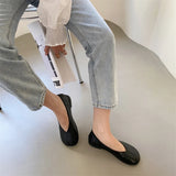 KYLETHOMASW  -  Retro Round Toe Loafers Women Solid Leather Flats Shallow V-Open Boat Mocasines Femmes Comfy Slip On Daily Walking Shoes Ladies