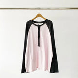 KYLETHOMASW  -  Korean Autumn Versatile Loose Pullover Top Niche Fashion Contrasting Long Sleeved Knitted Top Casual Button Decoration Loose Top