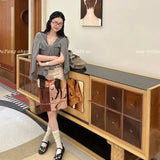 KYLETHOMASW  -  Japan Retro Pony Print Knee Length Skirts Women Summer Holiday Simple Daily High Waist Thin Office Work A-line Skirt Runway 004B