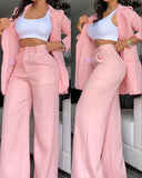 KYLETHOMASW  -  Three Sisters Autumn New Style Women's Elegant Pure Color Lapel Slim Personality Straight Trousers Two-piece Suit Women