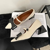 KYLETHOMASW  -   Bow Pointed Toe Mary Jane Shoes Women Chunky Heel Elegant Office Shoes Women Comfy Pumps Female Fashions Retro High Heels Women