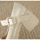 KYLETHOMASW  -  High Heels Women's Summer Word Belt Mary Jane Single Shoes Thick Heel Light Mouth Buckle High Heel Leather Shoes Women Pumps