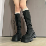 KYLETHOMASW  -  Flats Platform High Boots Women's Designer Shoes for Woman Winter Knee High Boots Lace Up Trend Goth Fashion Boots Femme