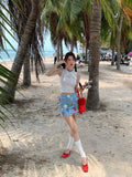 KYLETHOMASW  -  Y2k Fruit Print Mini Skirt Plaid Graphic Above Knee Skirts for Women Summer Fashion Hawaii Beach Style A-line Bottoms