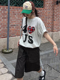 Kylethomasw Funny Heart Print T-shirts for Women Letter Graphic Short Sleeve Oversize Tee Shirt Female Cotton Aesthetic Clothes Chic