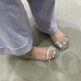 KYLETHOMASW  -  Summer Red New Brand Women Slipper Fashion String of Beads Jelly Sandals Shoes Square Toe Shallow Slip On Ballet Flat Shoes
