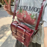 KYLETHOMASW  -  Retro Red Backpack Women Studded Leather Textured Square Backpack Ladies Academy Style Lightweight Mochilas Mujer