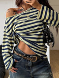 KYLETHOMASW  -  New Fashionable Asymmetric Shoulder Bared Casual Top for Women Spring Autumn Comfortable Loose Polyester Knitted T-Shirt