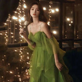 Kylethomasw New Sweet Elegant Green Dress Women Runway Ruffle Midcalf Lady Princess Banquet Luxurious Noble Ball Dress Gown 2023 New Fashion